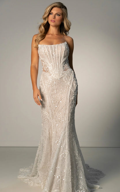 Modern Art Deco Sparkling Lace Fit-and-Flare Wedding Dress