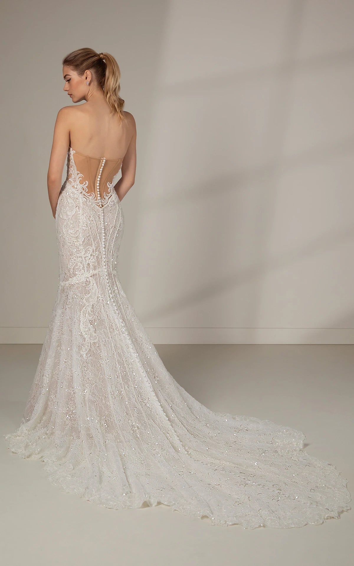 Modern Art Deco Sparkling Lace Fit-and-Flare Wedding Dress