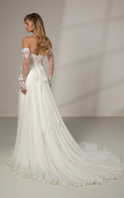 Romantic Strapless A-Line Wedding Dress with Detachable Off-the-Shoulder Sleeves