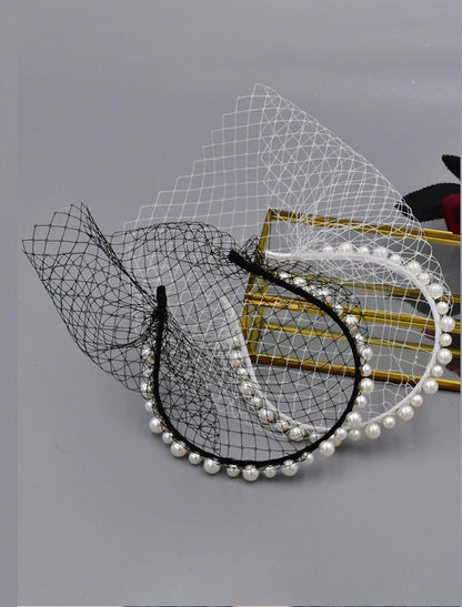 One-tier Antique / Pearls Wedding Veil / Birdcage Veils with Faux Pearl Tulle