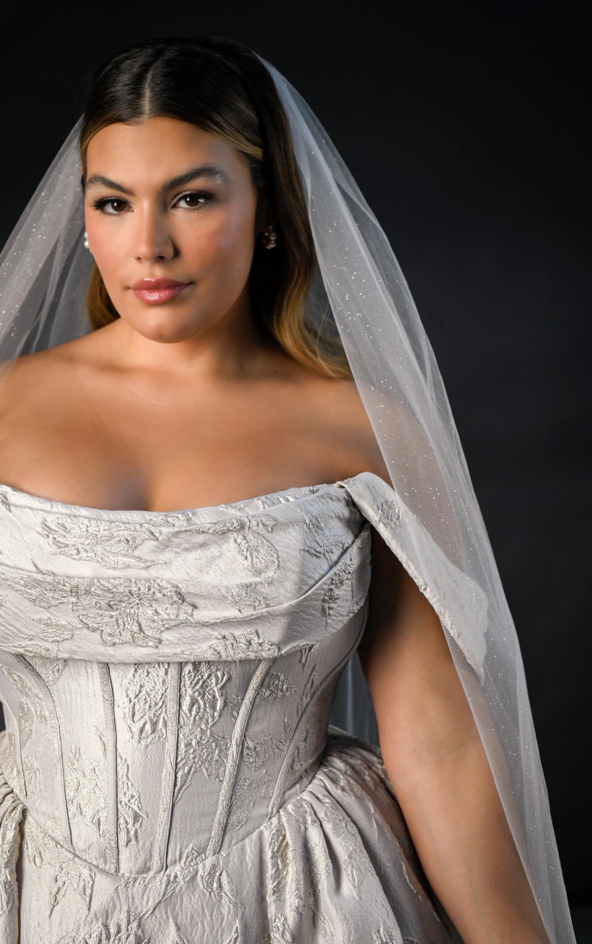 Off-the-Shoulder Silk Plus Size Ballgown Wedding Dress