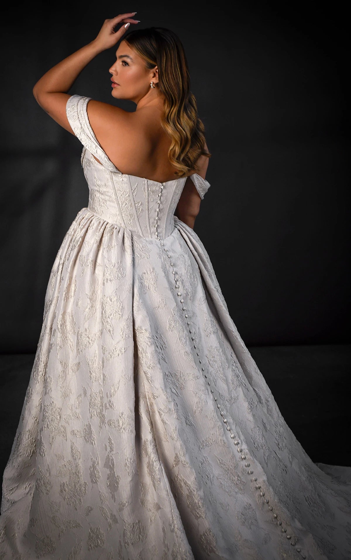 Off-the-Shoulder Silk Plus Size Ballgown Wedding Dress