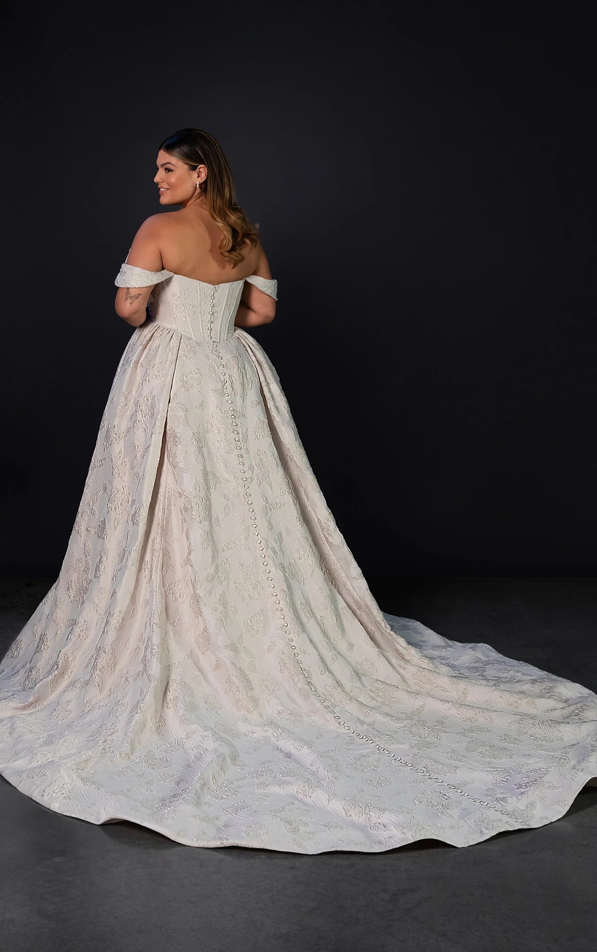 Off-the-Shoulder Silk Plus Size Ballgown Wedding Dress