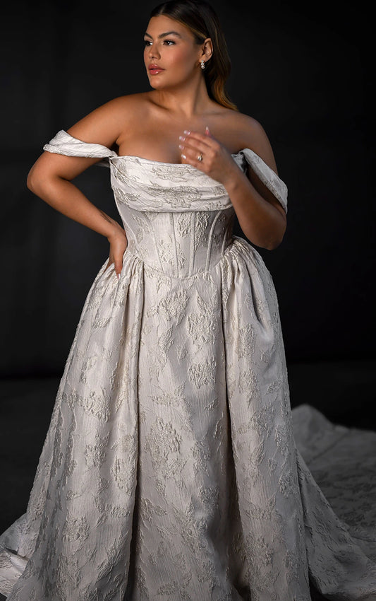 Off-the-Shoulder Silk Plus Size Ballgown Wedding Dress