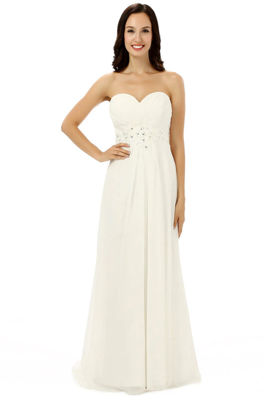 White Chiffon Sweetheart With Pleats Beading Bridesmaid Dresses