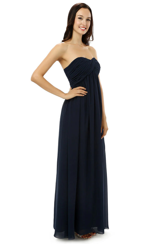 Navy Blue Sweetheart Chiffon With Pleats Bridesmaid Dresses