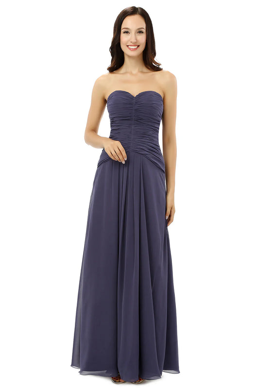 Chiffon Sweetheart Neck Long Bridesmaid Dresses