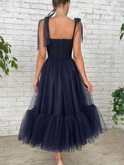 Dark Blue Tulle Short Prom Dress Tulle Homecoming Dress