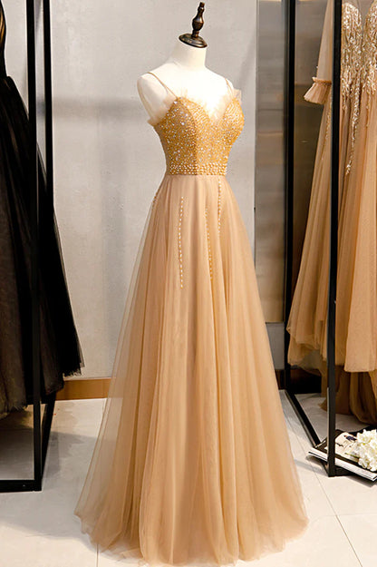 Tulle Beaded Sweetheart Party Dress A-line Tulle Floor Length Prom Dress