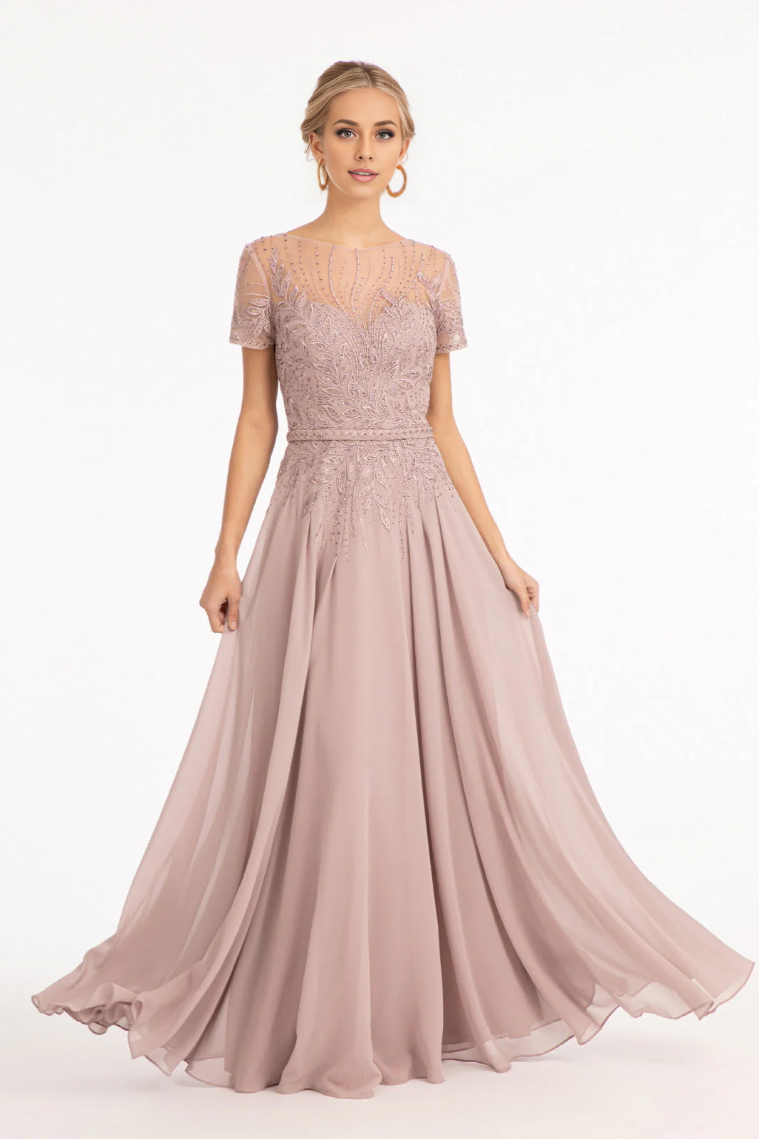 Embroidered Short Sleeve Gown Chiffon Mother of the Bride Dresse