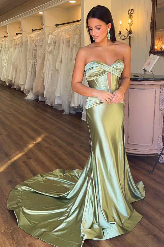 Sweetheart Satin Mermaid Long Prom Dress