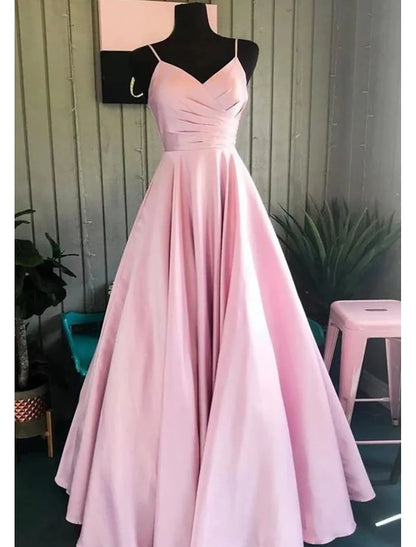 A-Line Prom Dresses Minimalist Dress Formal Wedding Guest Floor Length Sleeveless V Neck Bridesmaid Dress Stretch Satin Backless