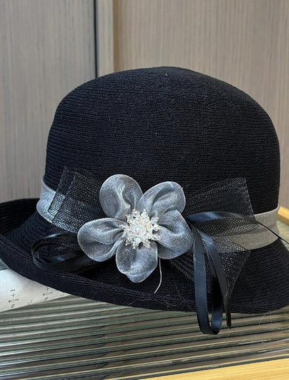 Tulle Acrylic / Cotton Bowler / Cloche Hat Bucket Hat Straw Hat Casual Holiday With Feather Floral Headpiece Headwear