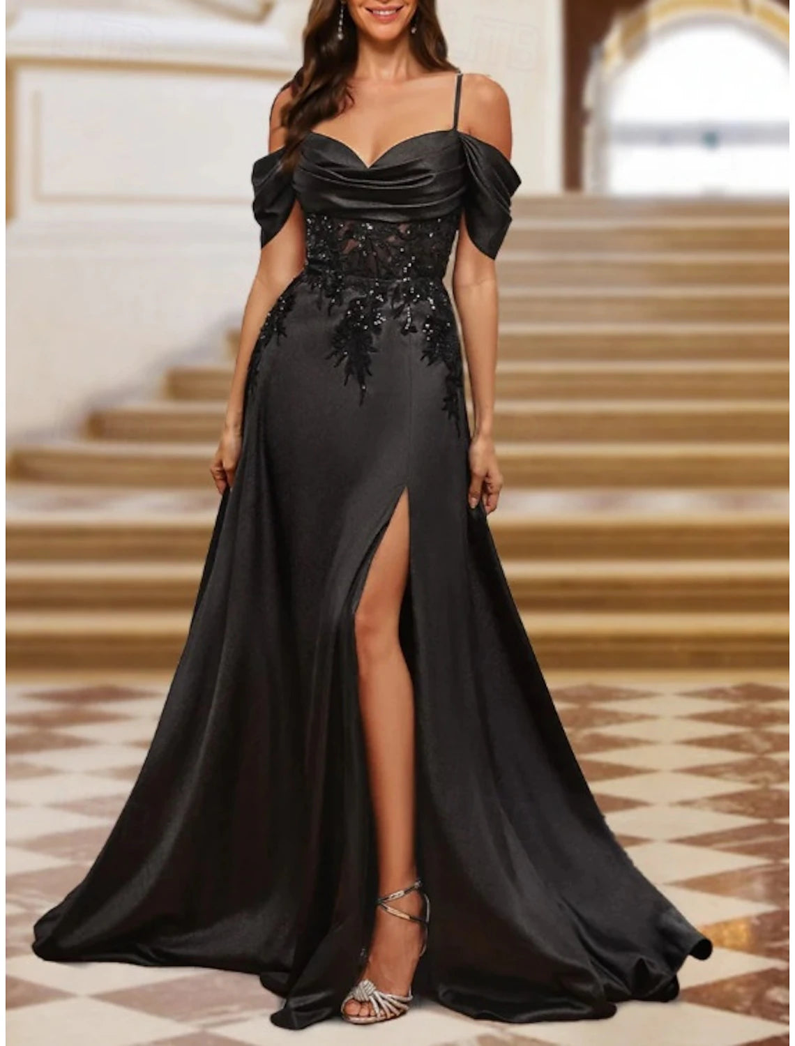 A-Line Evening Gown Elegant Dress Evening Party Floor Length Sleeveless Sweetheart Stretch Satin