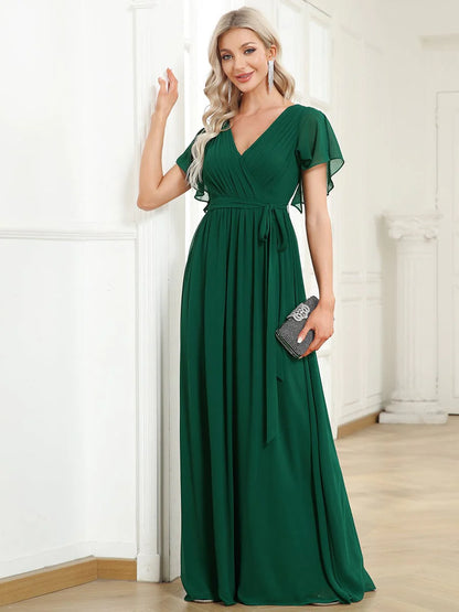 Chiffon bridesmaid dress in emerald green size wide