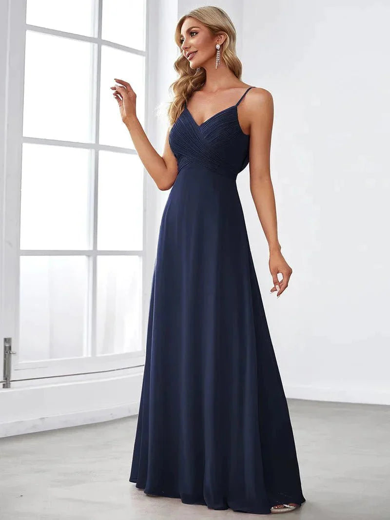 Elegant cross front cowl back dress in navy wide