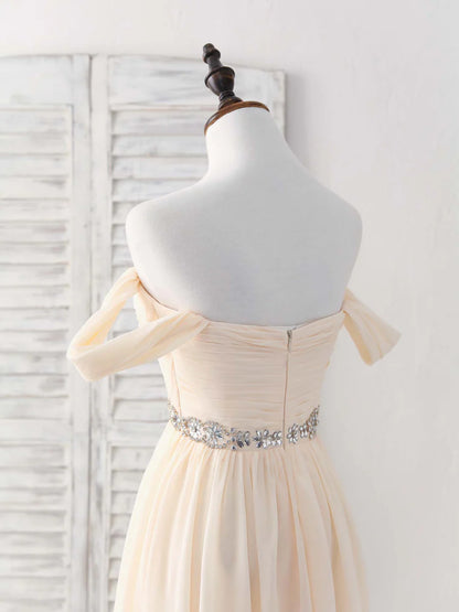 Champagne Chiffon Off Shoulder Long Prom Dress Bridesmaid Dress