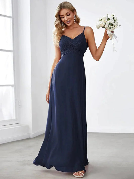 Elegant cross front cowl back dress in navy wide