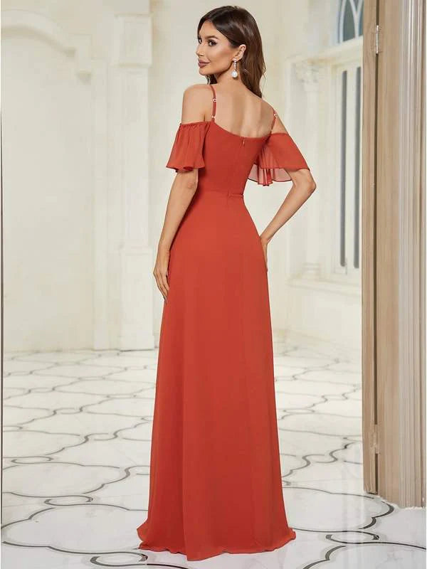 Bridesmaid dress with split in burnt orange wide