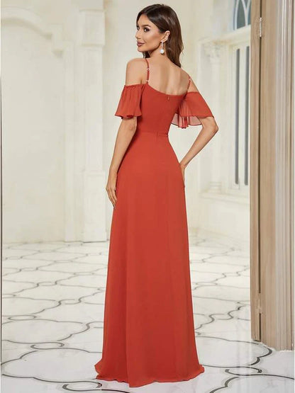 Bridesmaid dress with split in burnt orange wide