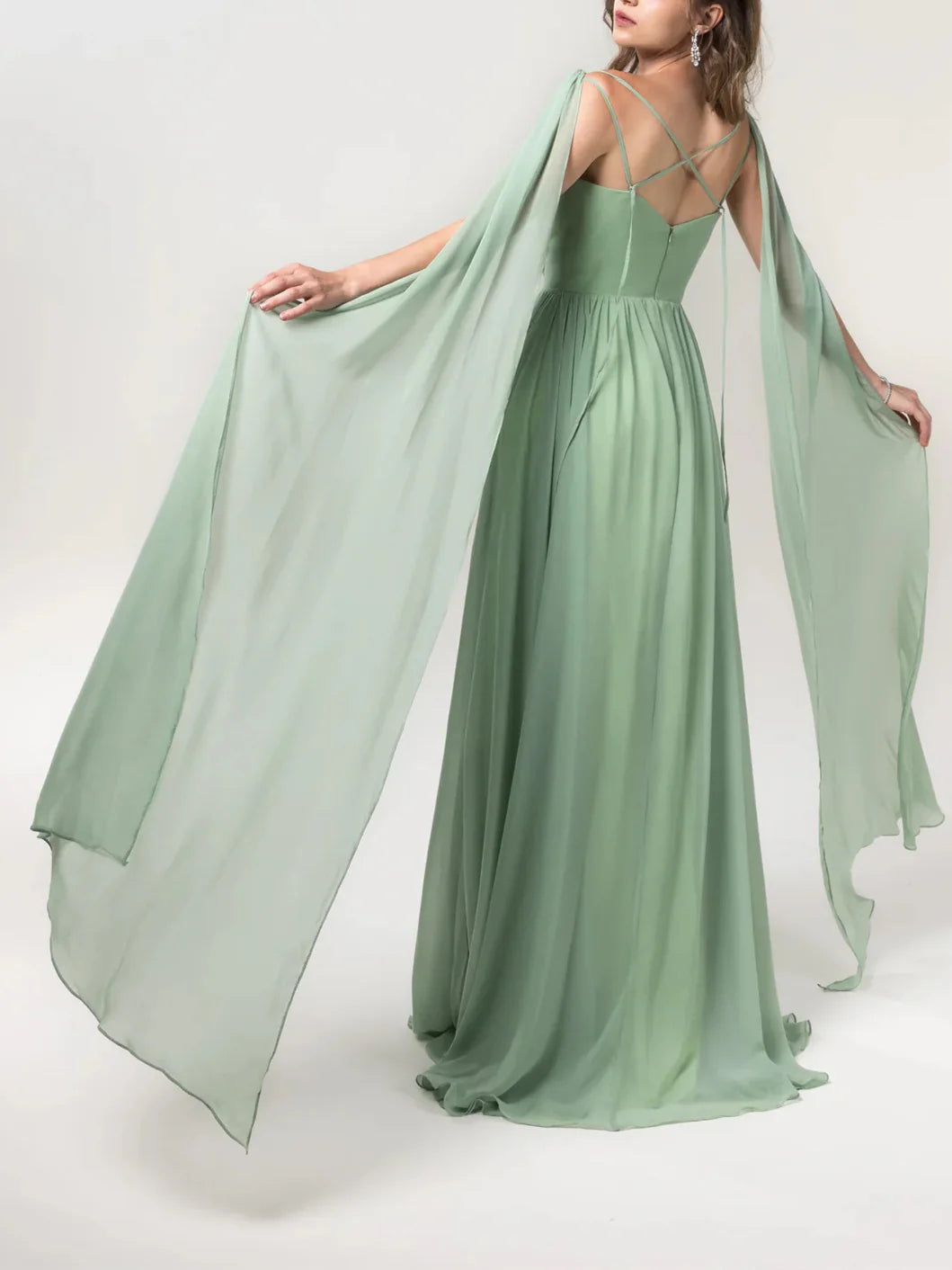 A-Line/Princess V-Neck Floor-Length Chiffon Bridesmaid Dresses Wedding Guest Dresses