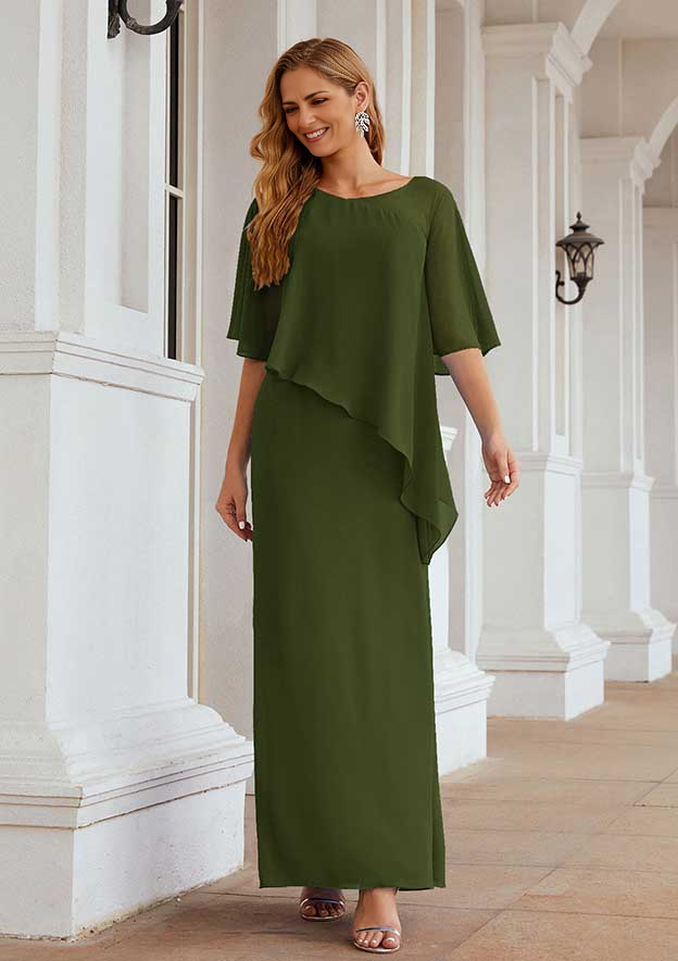 Sheath/Column Sleeveless Scoop Neck Ankle-Length Chiffon Mother of the Bride Dress