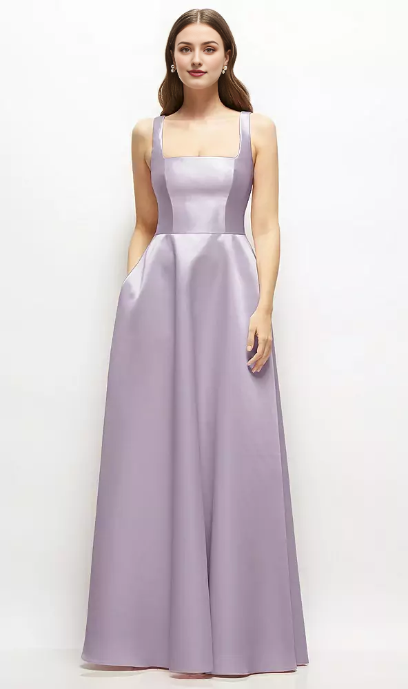 A-Line Princess Square-Neck Satin Maxi Dress Bridesmaid Dresses Wedding Guest Dresses