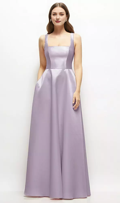 A-Line Princess Square-Neck Satin Maxi Dress Bridesmaid Dresses Wedding Guest Dresses