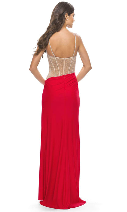 Red Sheer Embellished Long Floor-length Prom Dress