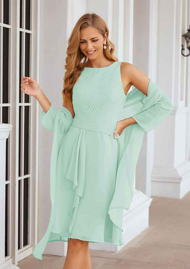 A-line Scoop Neck Knee-Length Chiffon Mother of the Bride Dresses With Pleated and Jacket