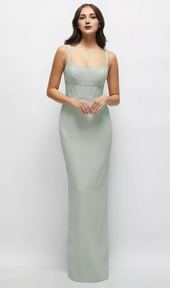 Corset Column Maxi Dress Square Neckline Satin Long Bridesmaid Dresses Wedding Guest Dresses