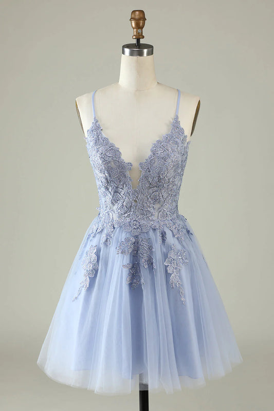 A Line Spaghetti Straps Homecoming Dress With Appliques