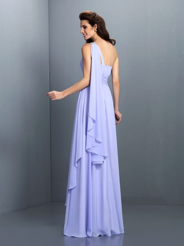 A-Line/Princess One-Shoulder Pleats Sleeveless Long Chiffon Bridesmaid Dresses