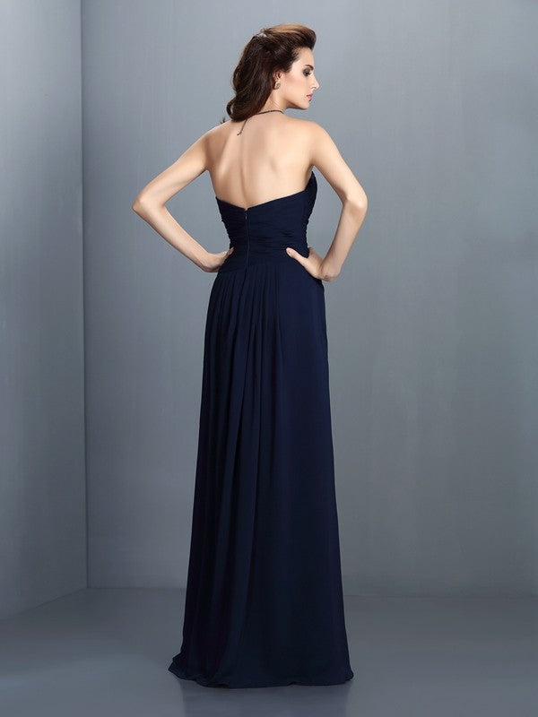 A-Line/Princess Sweetheart Pleats Sleeveless Long Chiffon Bridesmaid Dresses