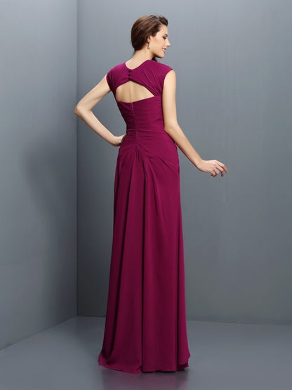 A-Line/Princess Straps Pleats Sleeveless Long Chiffon Bridesmaid Dresses