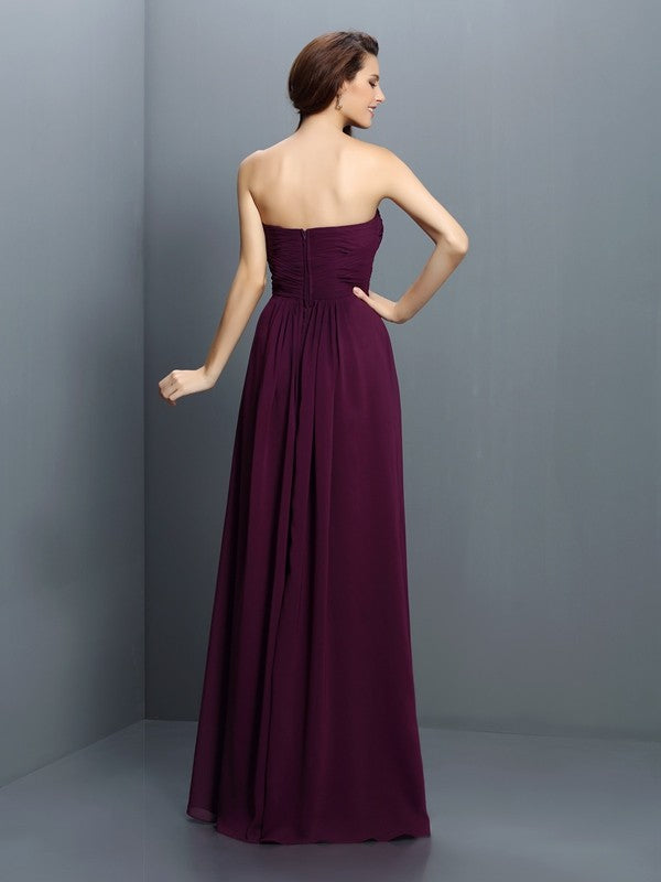 A-Line/Princess Strapless Pleats Sleeveless Long Chiffon Bridesmaid Dresses