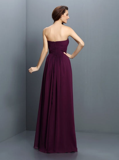 A-Line/Princess Strapless Pleats Sleeveless Long Chiffon Bridesmaid Dresses