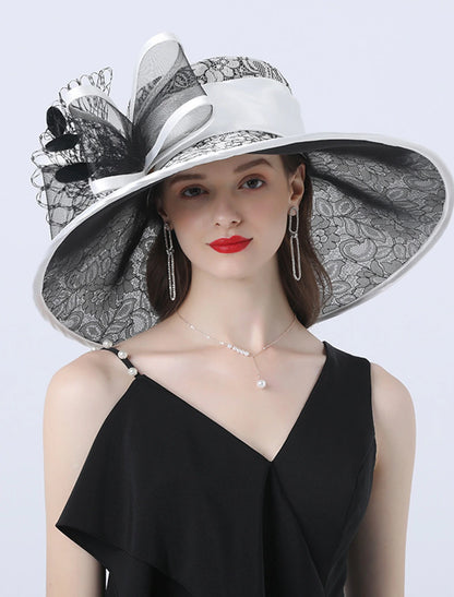 Headwear Poly / Cotton Hat Sun Hat Wedding Outdoor Headwear With Lace Floral Headpiece Headwear