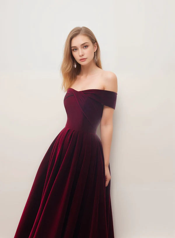 Off-the-shoulder ankle length Ball gown Velvet Dress