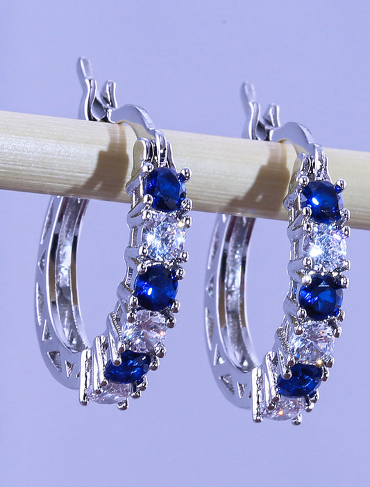 Women's Zircon Hoop Earrings Fine Jewelry Classic Precious Stylish Simple Earrings