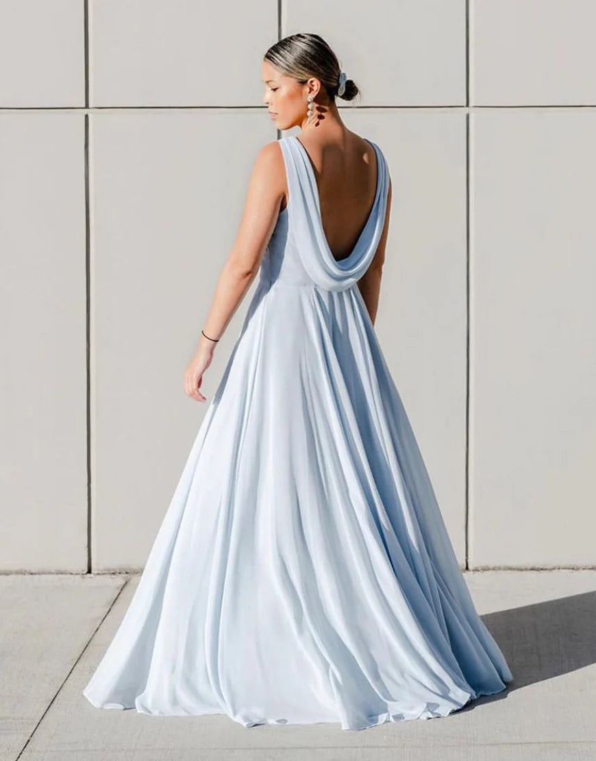 Backless Chiffon Long Bridesmaid Dress – Koutun Dress