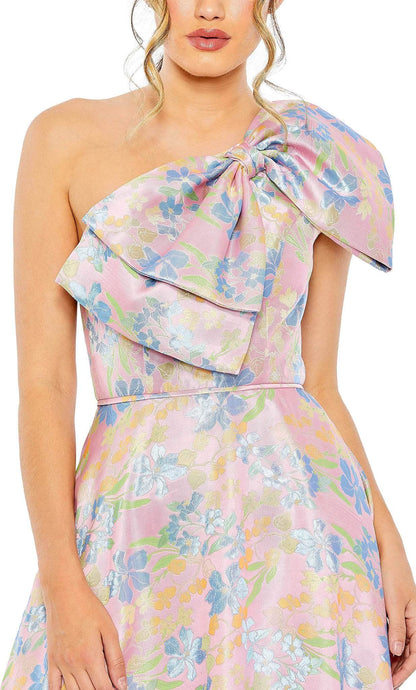 A-Line Tea length Floral Printed One Shoulder Dress Cocktail Dresses