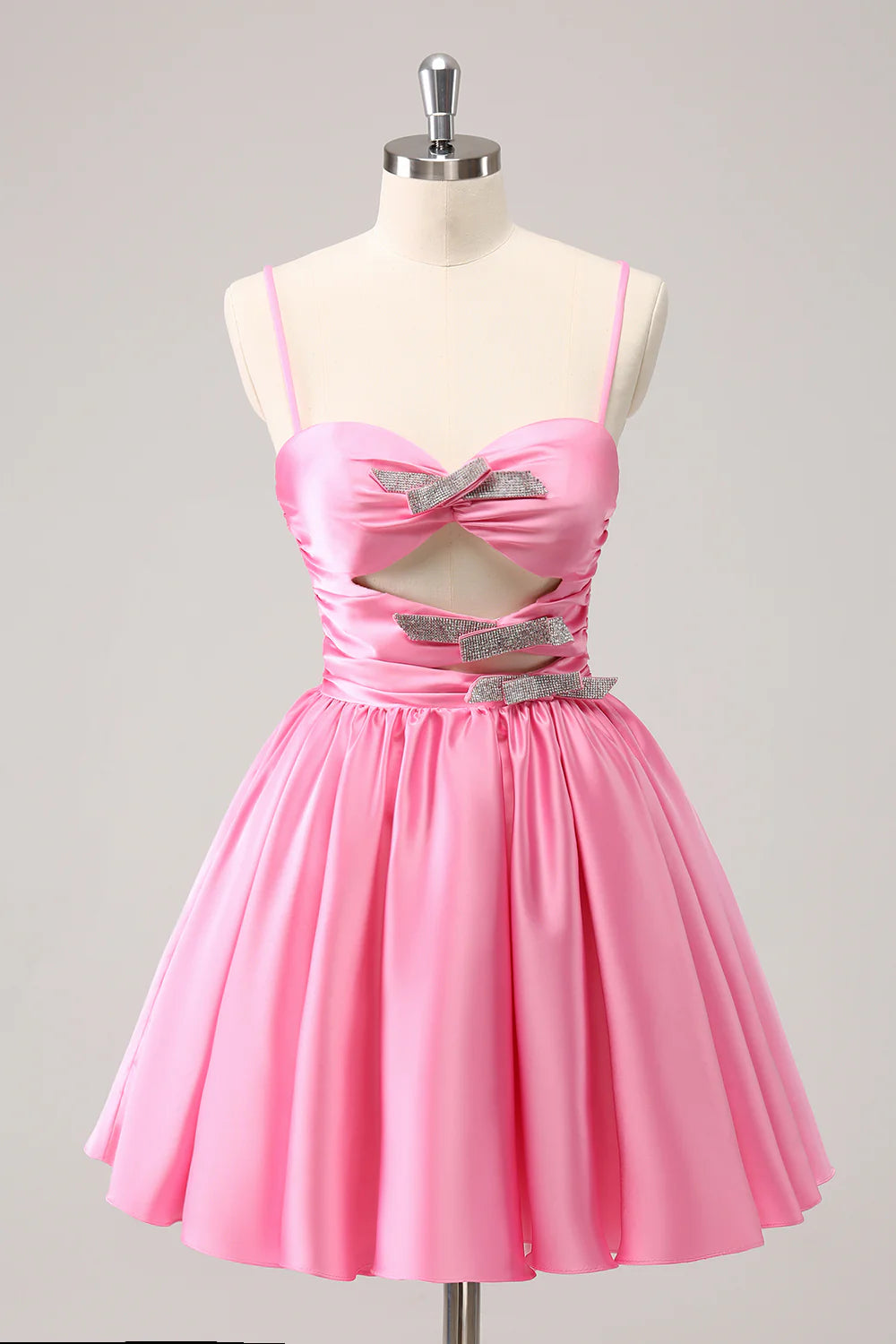 Cute A-Line Spaghetti Straps Pleated Homecoming Dress with Keyhole