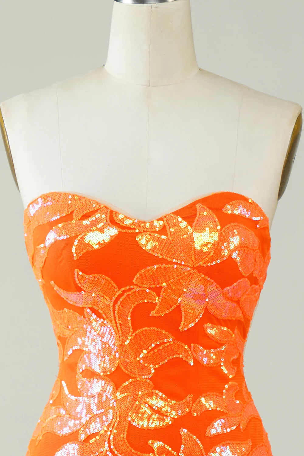 Strapless Orange Tight Homecoming Dress With Lace Up Back