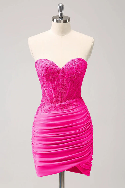 Fuchsia Sweetheart Bodycon Corset Homecoming Dress with Beading