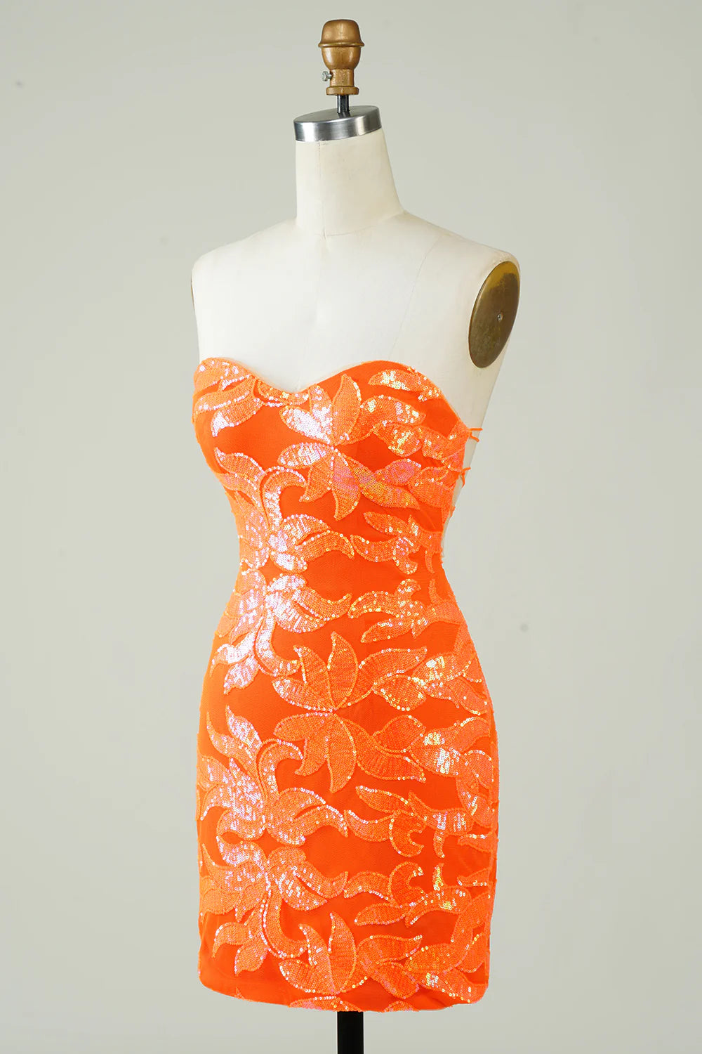 Strapless Orange Tight Homecoming Dress With Lace Up Back