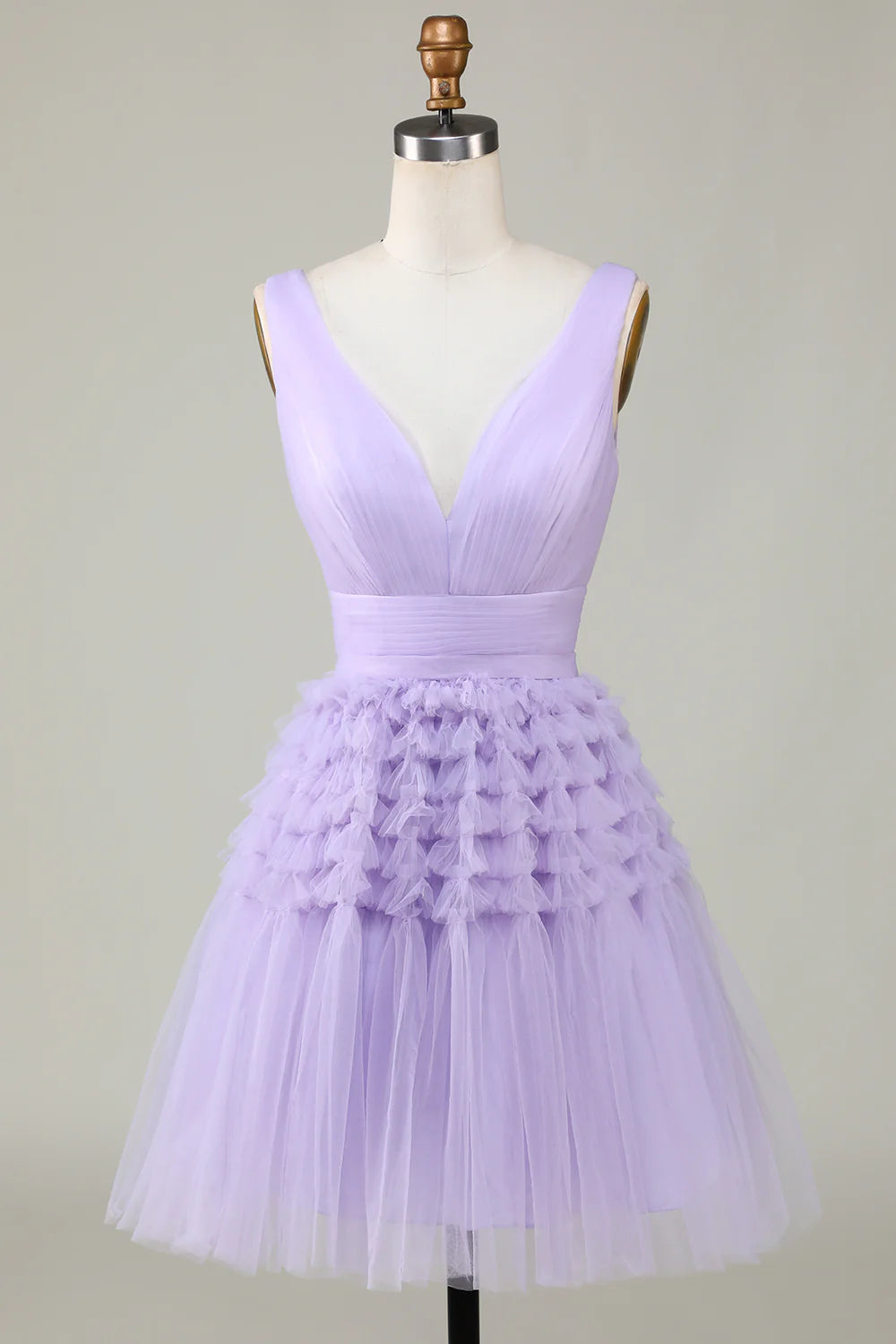 A-Line Tulle V-Neck Homecoming Dress With Open Back