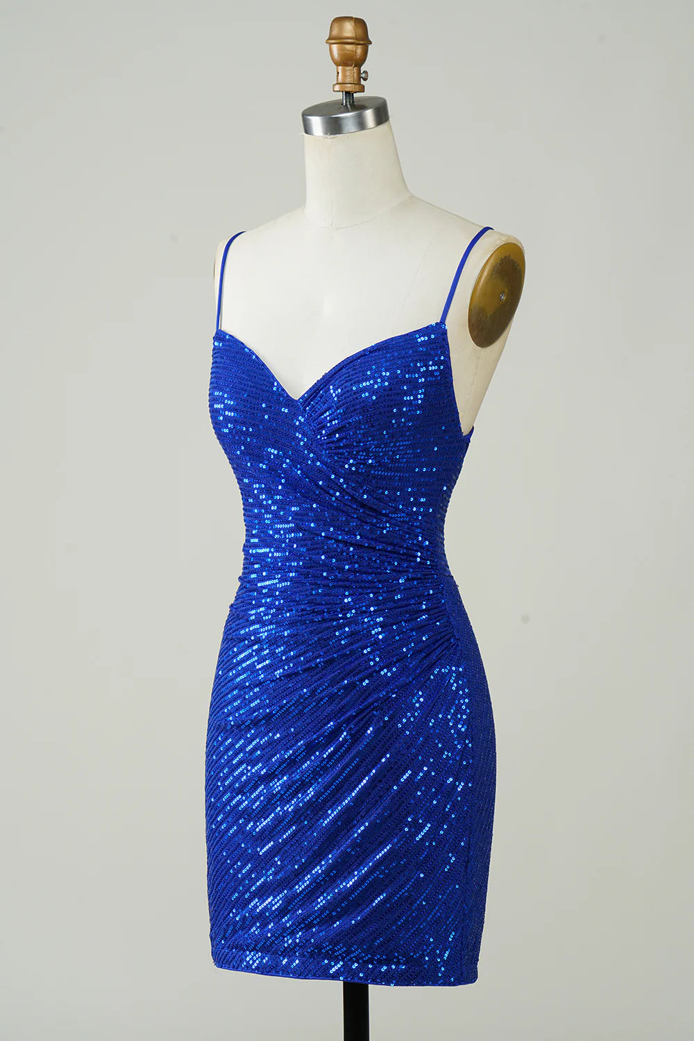 Bodycon Spaghetti Straps Sequins Homecoming Dress With Lace Up Back