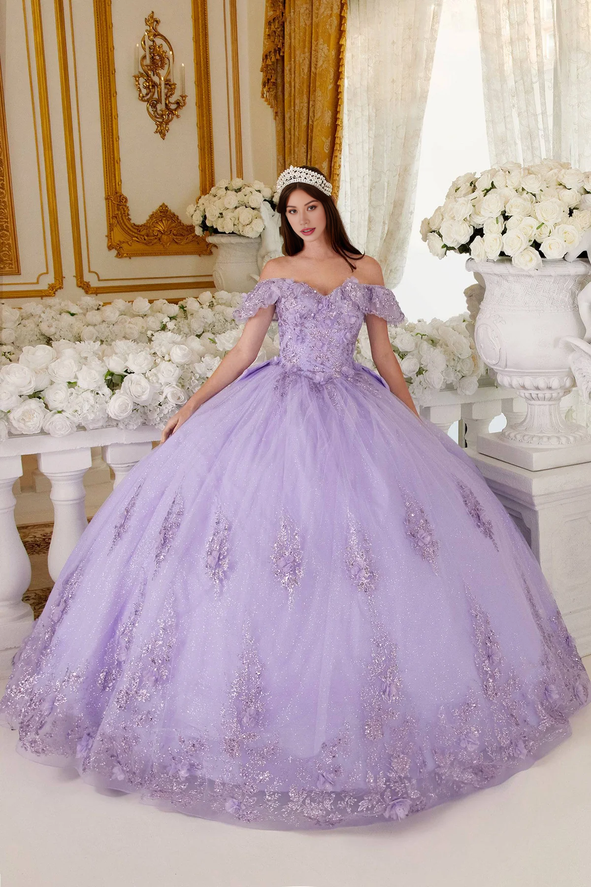 Sparkling Quinceanera Ball Gown Princess Dress Floor Length Sleeveless Off Shoulder with Appliques