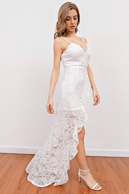 White Lace Beach Wedding Dress V-Neck Slip Dress Wedding Guest Party Dress
